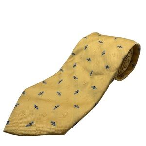 Brooks Brothers Silk Tie, Yellow with Blue Bees, Made in USA